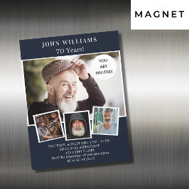 バースデーパーティー海軍の青い写真コラージュ豪華な マグネット招待状