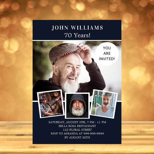 バースデーパーティー海軍の青い写真コラージュ豪華な 招待状