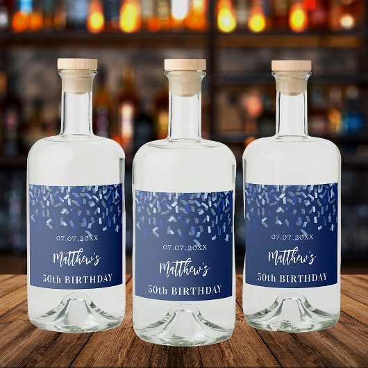 バースデーパーティー海軍の青い紙吹雪名 リキュールボトルラベル