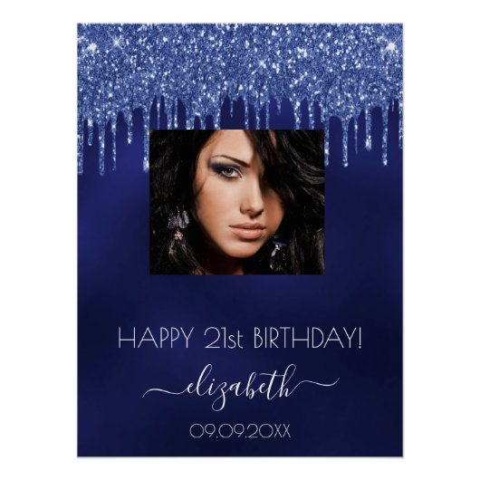 バースデーパーティー海軍ブルーグリッタードリップス写真 ポスター (正面)