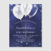 バースデーパーティー海軍ブルーグリッターバルーン豪華 マグネット招待状 (正面)