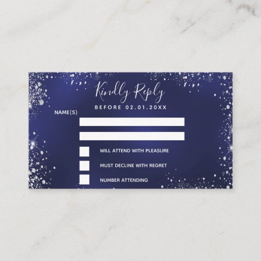 バースデーパーティー海軍ブルーシルバーグリッターRSVP エンクロージャーカード (正面)