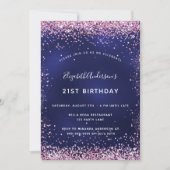 バースデーパーティー海軍ブルーピンクの豪華な豪華な 招待状 (正面)