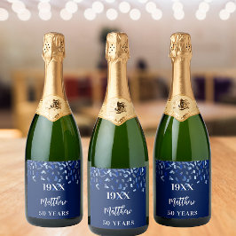 バースデーパーティー海軍ブルー紙吹雪名years スパークリングワインラベル