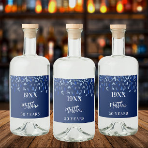 バースデーパーティー海軍ブルー紙吹雪名years リキュールボトルラベル