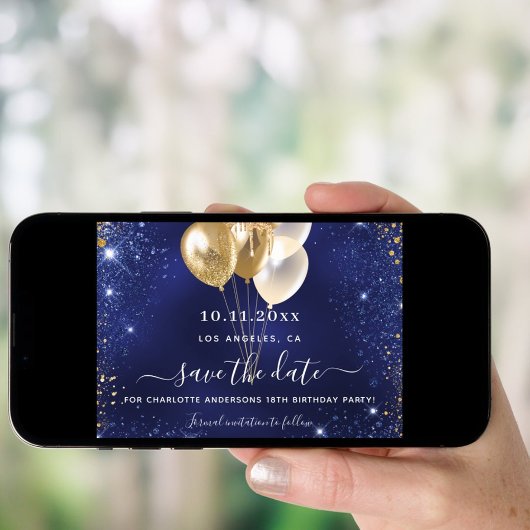 バースデーパーティー海軍ブルー金ゴールドは日付カードを保存 招待状