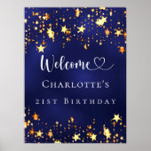 バースデーパーティー海軍ブルー金ゴールドスター歓迎 ポスター (正面)