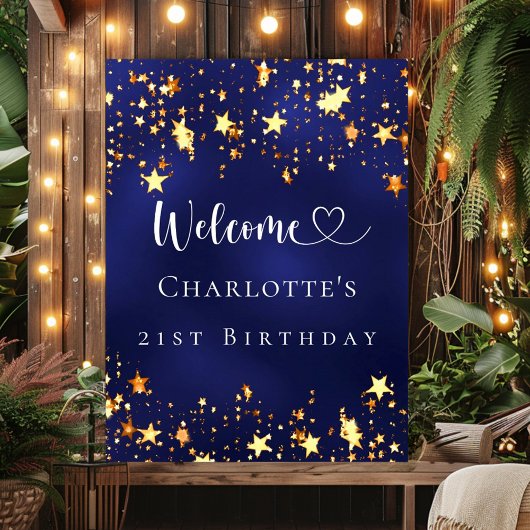 バースデーパーティー海軍ブルー金ゴールドスター歓迎 ポスター