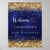 バースデーパーティー海軍ブルー金ゴールド歓迎 ポスター (正面)