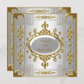 バースデーパーティー王室のシルバーホワイト金ゴールドアールデコ 招待状 (正面/裏面)