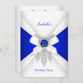 バースデーパーティー王室のブルーホワイトダイヤモンドパール 招待状 (正面/裏面)