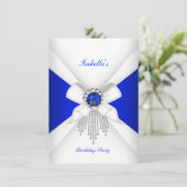 バースデーパーティー王室のブルーホワイトダイヤモンドパール 招待状 (スタンド正面)