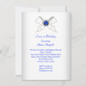 バースデーパーティー王室のブルーホワイトダイヤモンドパール 招待状 (裏面)