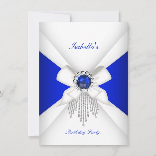 バースデーパーティー王室のブルーホワイトダイヤモンドパール 招待状 (正面)