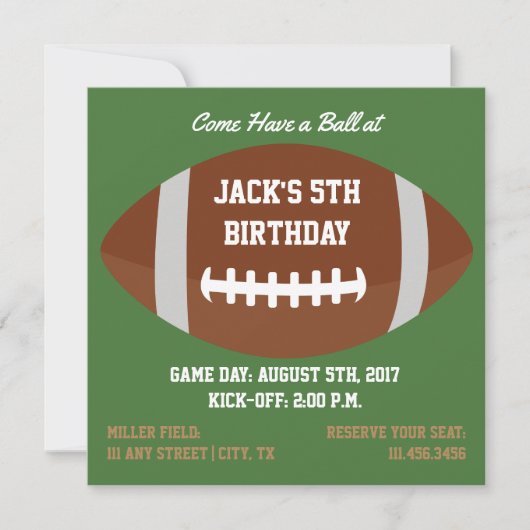 バースデーパーティー用のスクエア·フットボール·招待状をテーマにした 招待状 (正面)