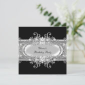 バースデーパーティー白黒シルバージュエルイメージ 招待状 (スタンド正面)