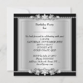 バースデーパーティー白黒シルバージュエルイメージ 招待状 (裏面)