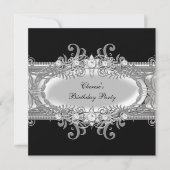 バースデーパーティー白黒シルバージュエルイメージ 招待状 (正面)