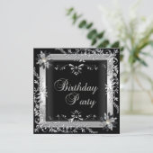 バースデーパーティー白黒シルバー 招待状 (スタンド正面)