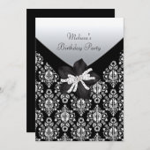 バースデーパーティー白黒ダマスク 招待状 (正面/裏面)