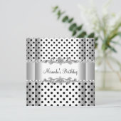 バースデーパーティー白黒パール水玉模様 招待状 (スタンド正面)