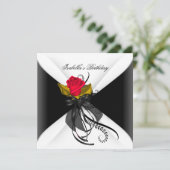 バースデーパーティー白黒レッドローズ 招待状 (スタンド正面)