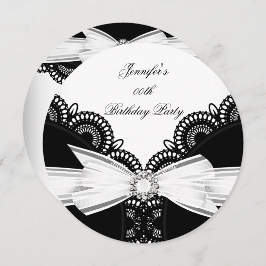 バースデーパーティー白黒レースダイヤモンドトップ2 招待状 (正面/裏面)