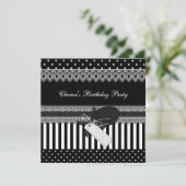 バースデーパーティー白黒水玉模様ストライプ 招待状 (スタンド正面)
