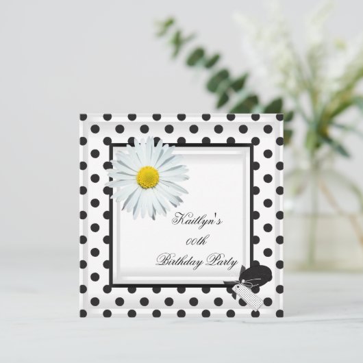バースデーパーティー白黒水玉模様デイジー 招待状 (スタンド正面)