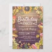バースデーパーティー秋のメープルサンフラワーパンプキンウッド 招待状 (正面)
