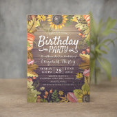 バースデーパーティー秋のメープルサンフラワーパンプキンウッド 招待状