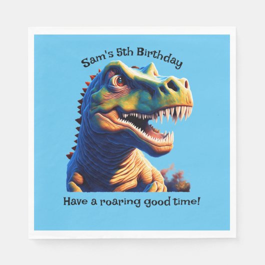 バースデーパーティー紙ナプキン。恐竜。編集可能。 スタンダードランチョンナプキン (正面)
