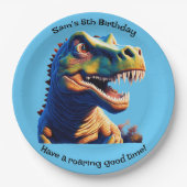 バースデーパーティー紙プレート。恐竜。編集可能。 ペーパープレート (正面)