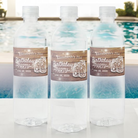 バースデーパーティー素朴ウッドメイソンジャールストリングライト ペットボトルラベル