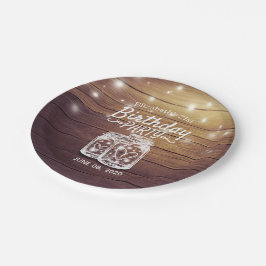 バースデーパーティー素朴ウッドメイソンジャールストリングライト ペーパープレート