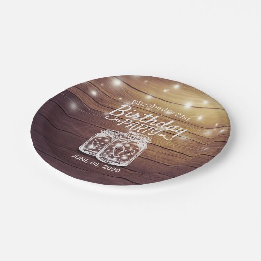 バースデーパーティー素朴ウッドメイソンジャールストリングライト ペーパープレート (アングル)