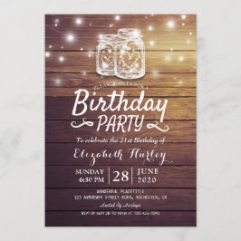 バースデーパーティー素朴ウッドメイソンジャールストリングライト 招待状