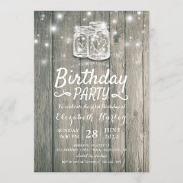 バースデーパーティー素朴ウッドメイソンジャールストリングライト 招待状