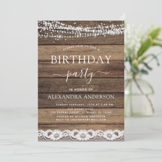 バースデーパーティー素朴ファームハウスレースウッド 招待状 (スタンド正面)