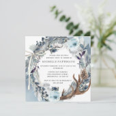 バースデーパーティー素朴、青フローラ水彩 招待状 (スタンド正面)