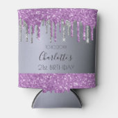 バースデーパーティー紫の銀グリッタースパークルグラム 缶クーラー (正面)