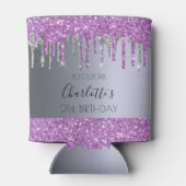 バースデーパーティー紫の銀グリッタースパークルグラム 缶クーラー (裏面)