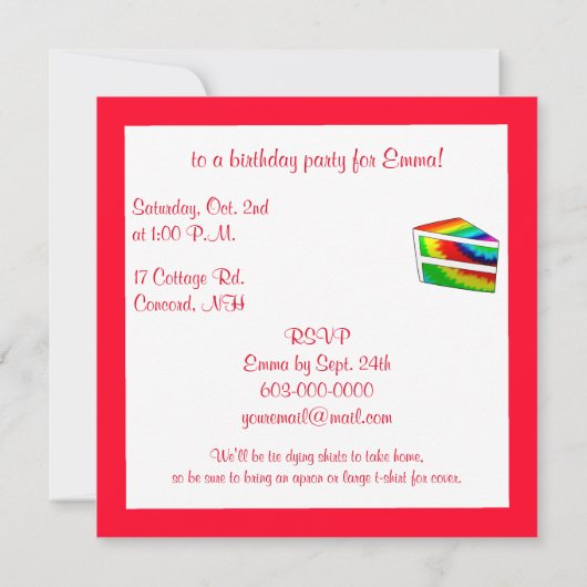 バースデーパーティー絞り染めケーキ 招待状 (裏面)