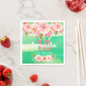 バースデーパーティー緑の素朴なウッドピンクの花模様 スタンダードカクテルナプキン (インサイチュ)
