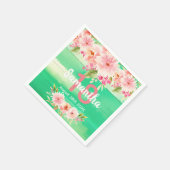 バースデーパーティー緑の素朴なウッドピンクの花模様 スタンダードカクテルナプキン (角)