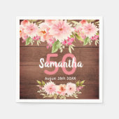 バースデーパーティー茶色の木材赤面花模様 スタンダードカクテルナプキン (正面)