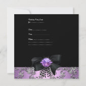 バースデーパーティー薄紫パープルブラックシルバーダマスク 招待状 (裏面)