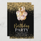 バースデーパーティー金ゴールドと黒パーソナライズされた色 招待状 (正面/裏面)