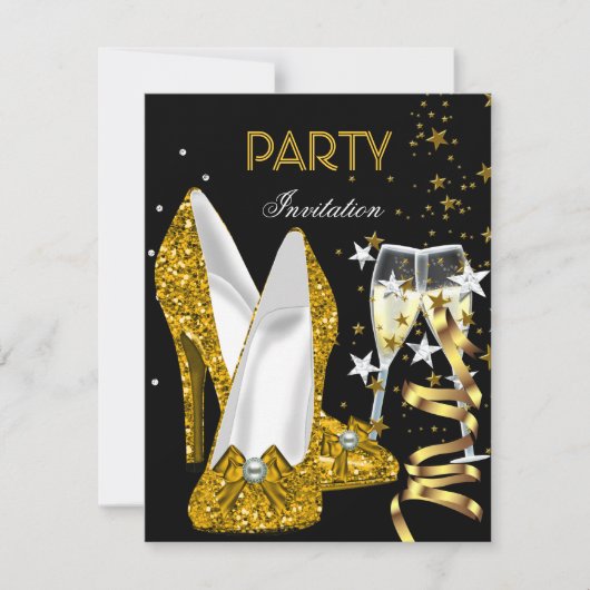 バースデーパーティー金ゴールドイエローシューズ 招待状 (正面)