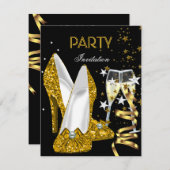 バースデーパーティー金ゴールドイエローシューズ 招待状 (正面/裏面)